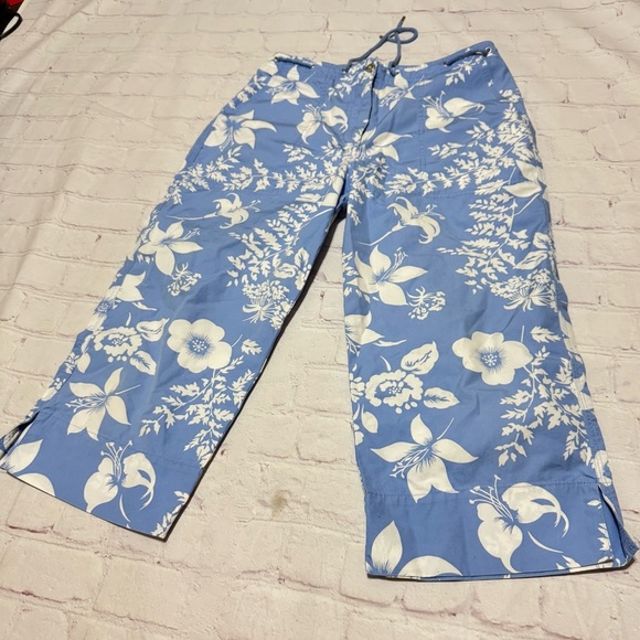 LAUREN RALPH LAUREN vintage y2k Floral Blue and White   cropped Pants 6 petite - Picture 15 of 16
